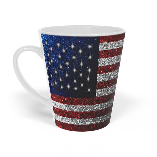 American Flag In Glitter Latte Mug, 12oz