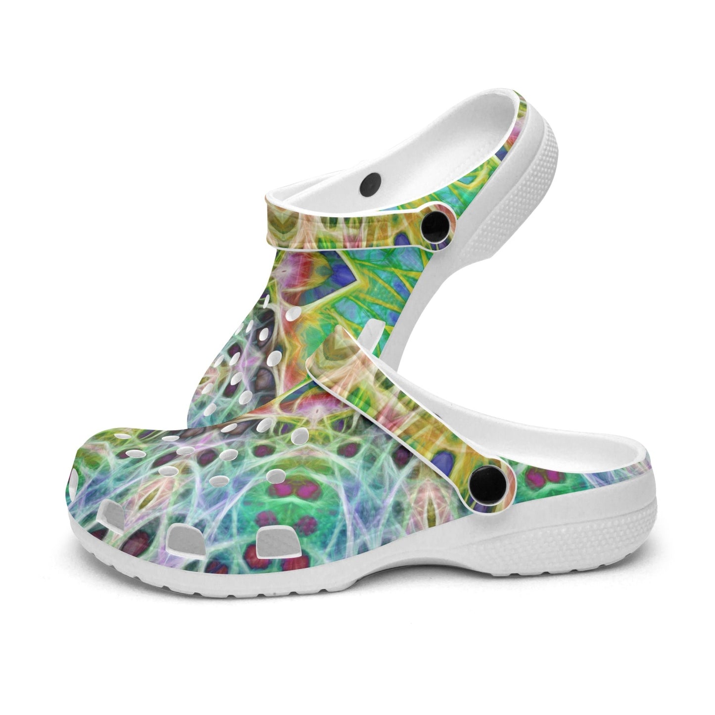 Green Yellow Pink Kaleidoscope 413. All Over Printed Clogs