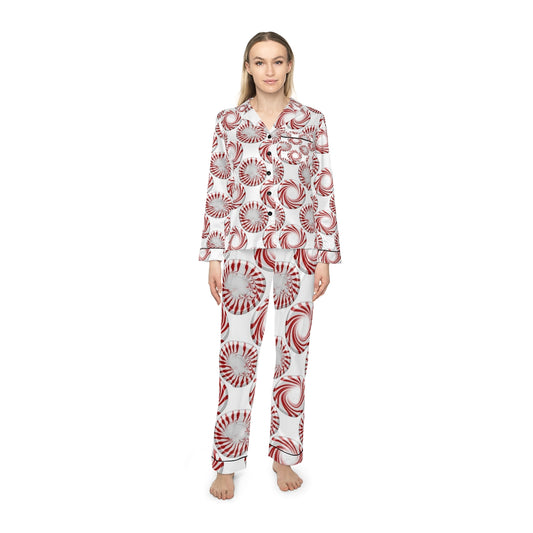 Peppermint Candy Dots Women's Satin Pajamas (AOP)