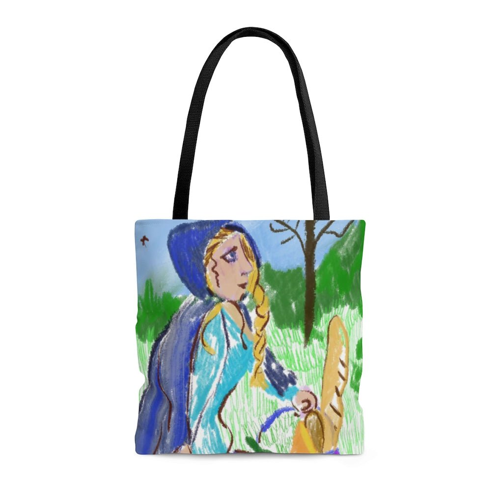 Hooded Woman Carrying Bread AOP Tote Bag