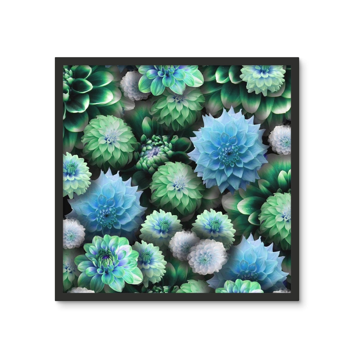 Blue Green Dahlias Framed Photo Tile