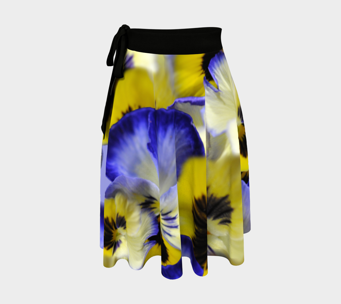 Blue and Yellow Pansy Flowers Wrap Skirt