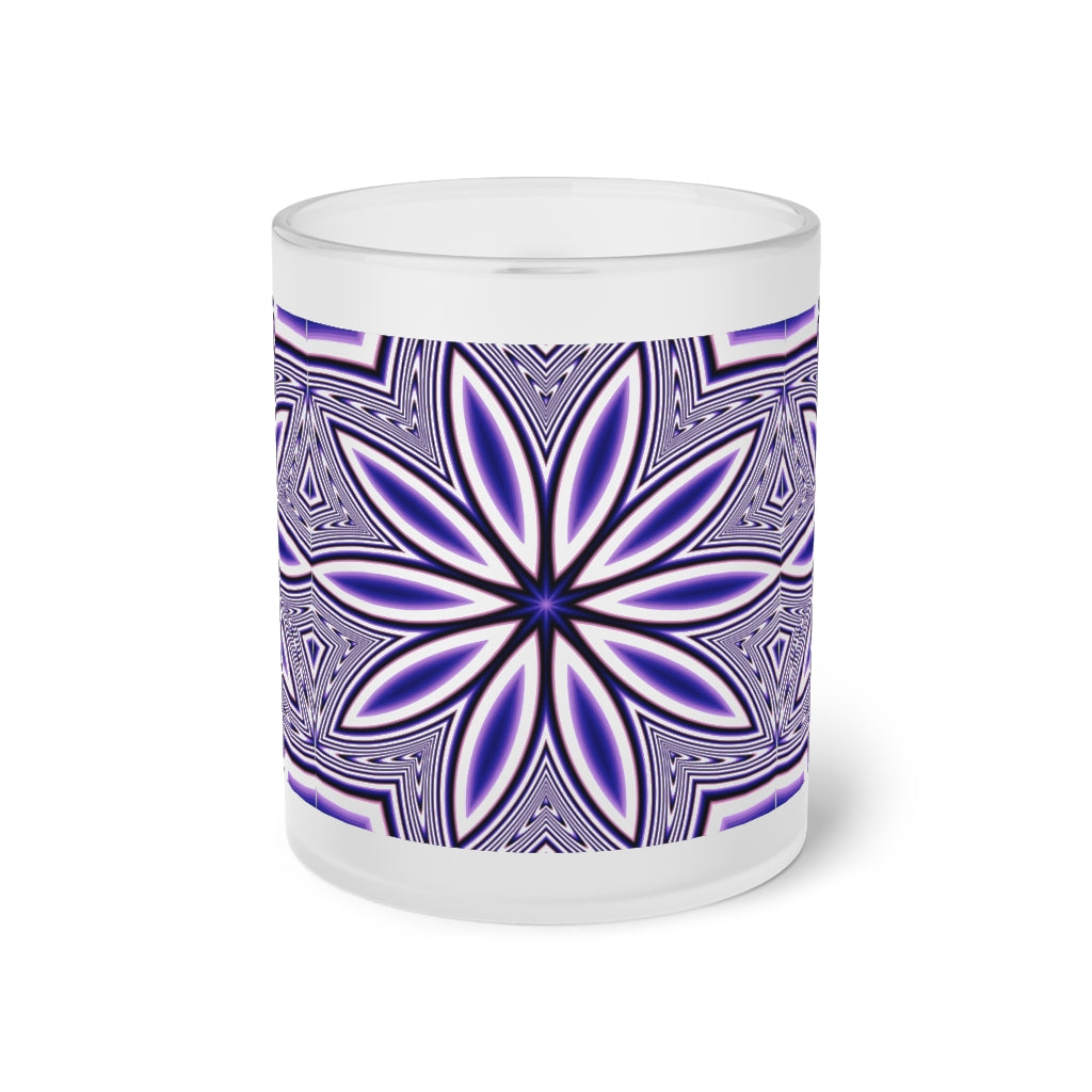 Blue Fractal Flower Kaleidoscope Frosted Glass Mug