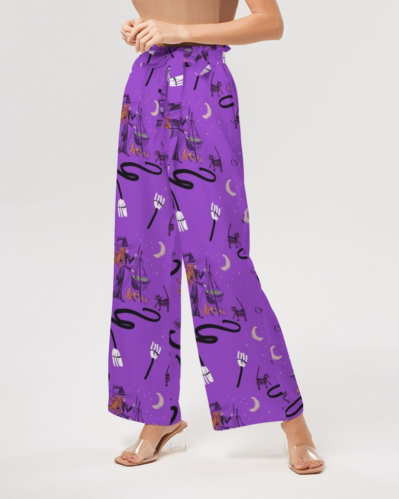 Witch Cat Cauldron Pattern Women's High-Rise Wide Leg Pants