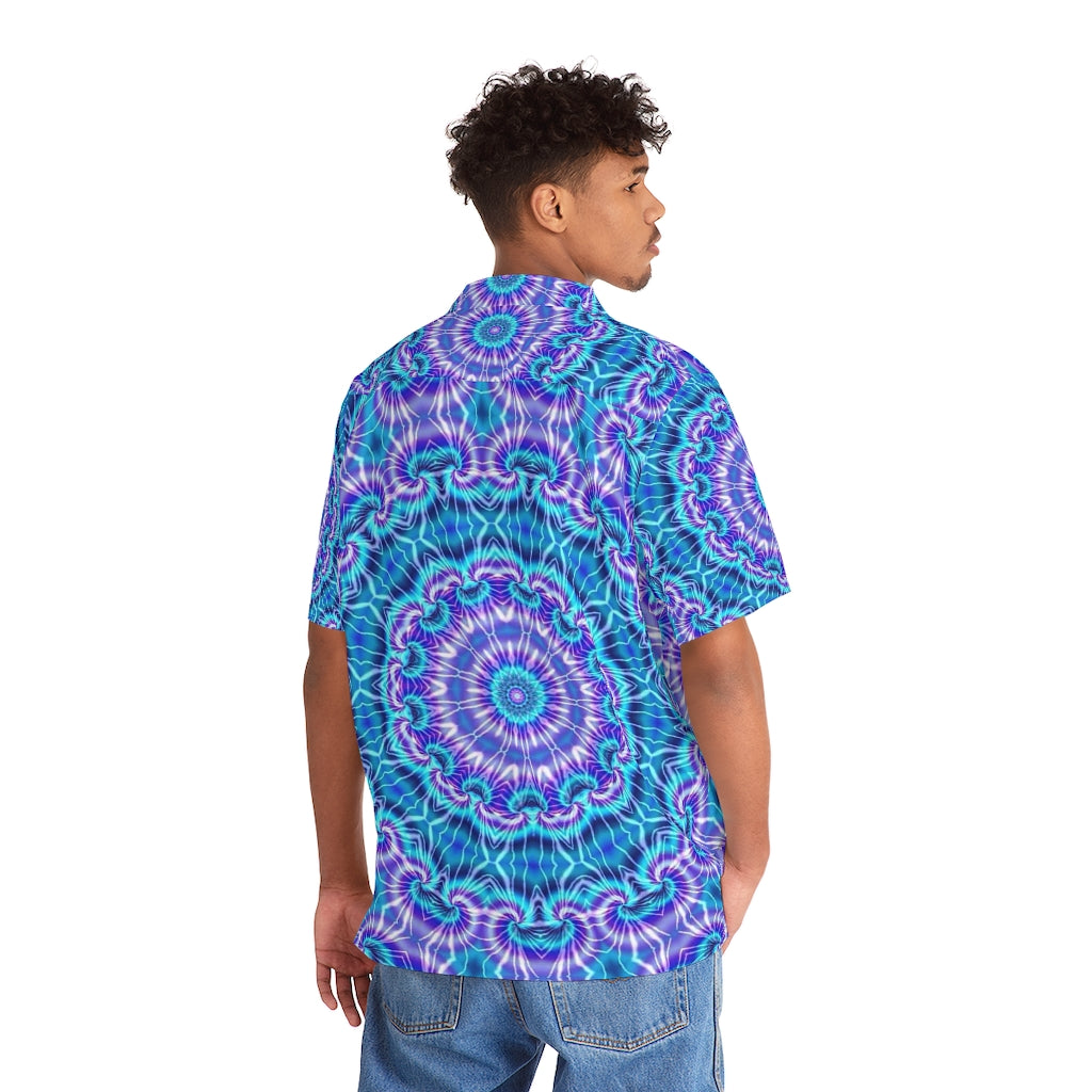 Blue and Purple Tie Dye Kaleidoscope Men's Hawaiian Shirt (AOP)