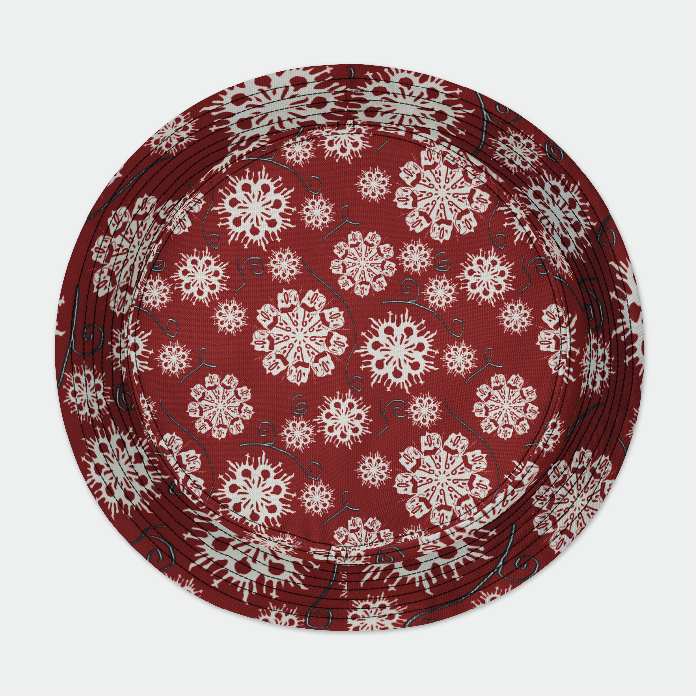 Snowflakes on Red Bucket Hat