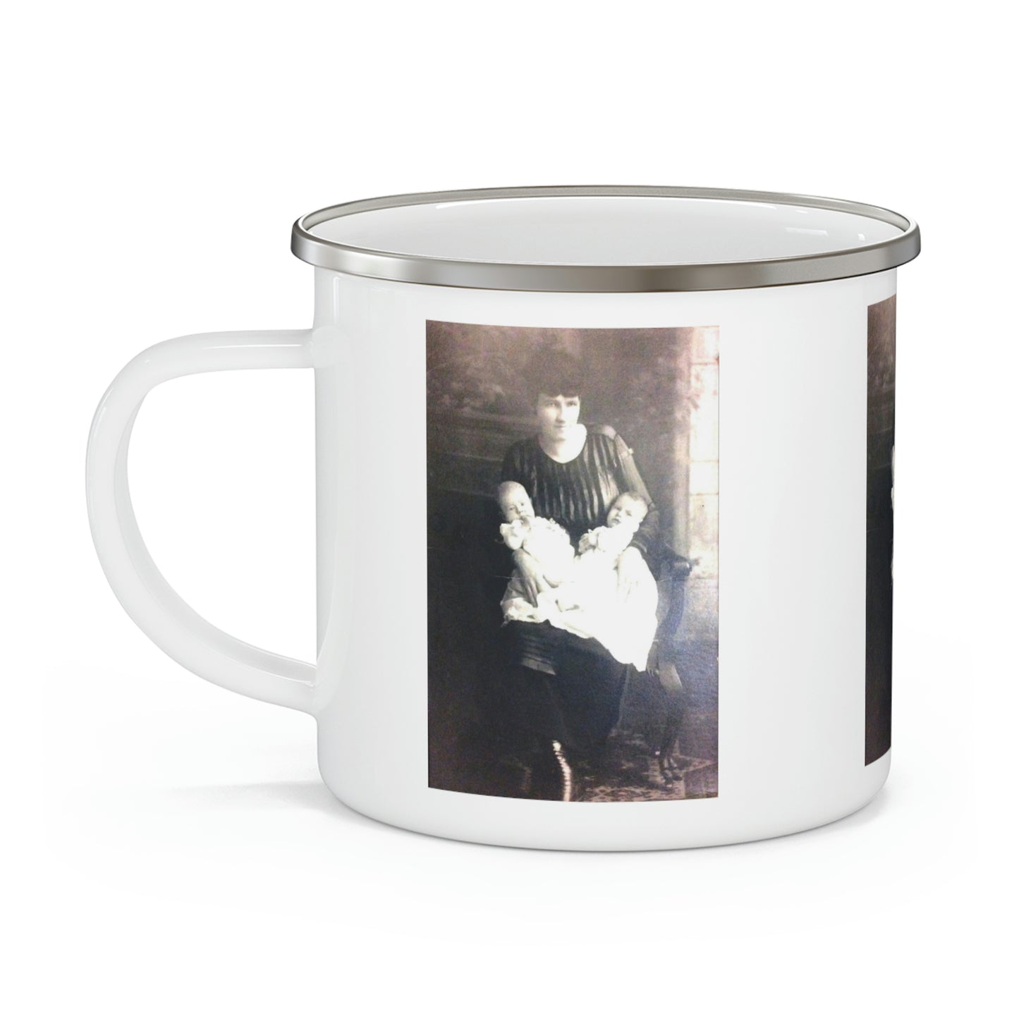 Early 1900s Mother With Twins Enamel Camping Mug