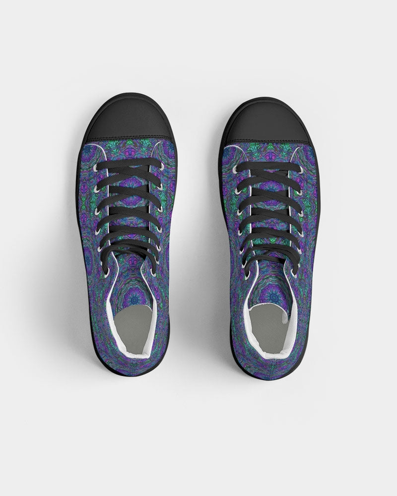 Blue Green Purple Kaleidoscope Women's Hightop Canvas Shoe - Black