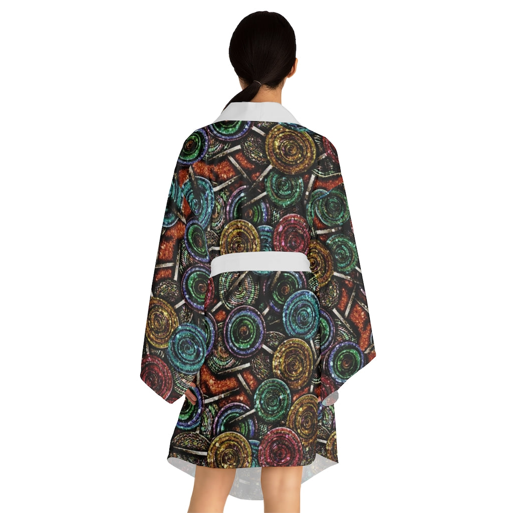 Glitter Lollipop Pattern Long Sleeve Kimono Robe