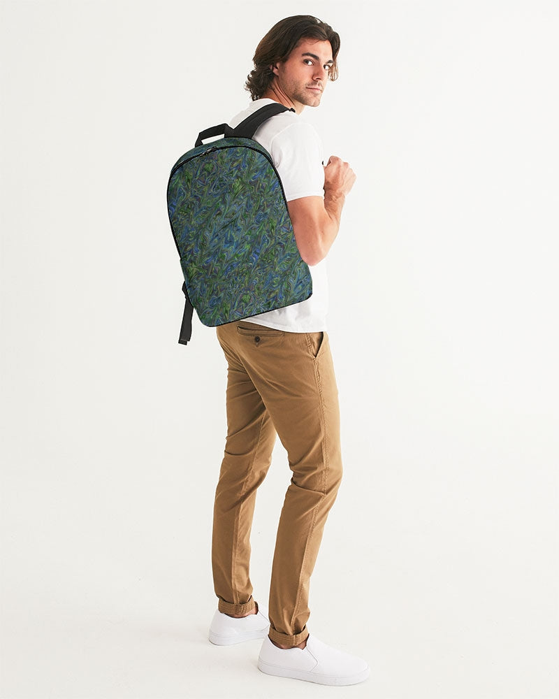 Blue Green Liquid Marbling Large Backpack