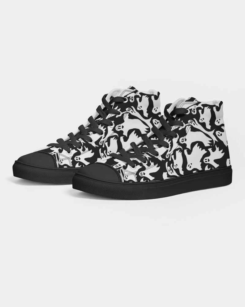 Ghosts Pattern Men's Hightop Canvas Shoe - Black