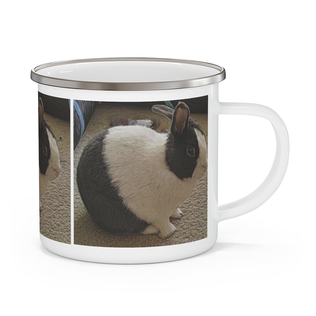 Black and White Bunny Enamel Camping Mug