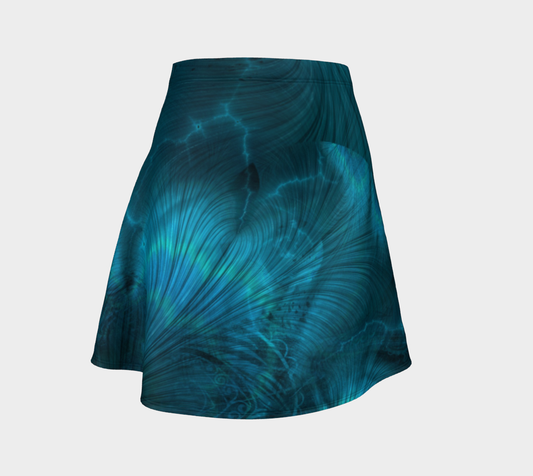 Blue Metallic Fractal Flare Skirt