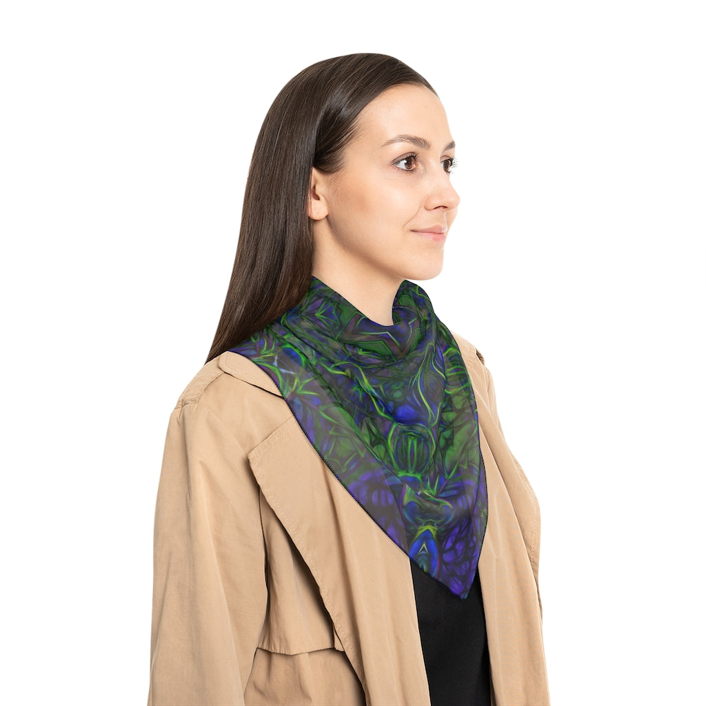 Blue Green Ribbon Kaleidoscope Poly Scarf