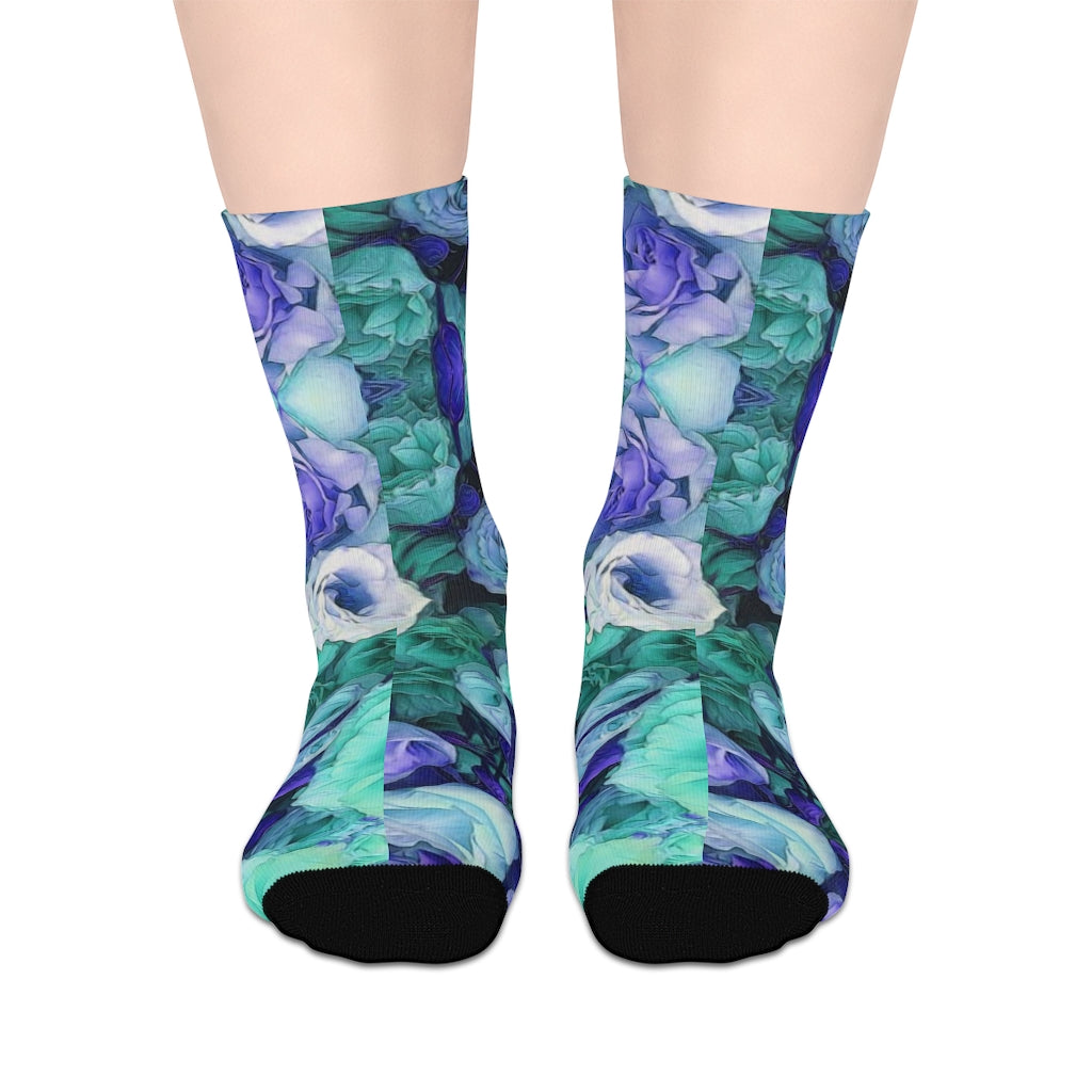 Aqua Flower Kaleidoscope Mid-length Socks