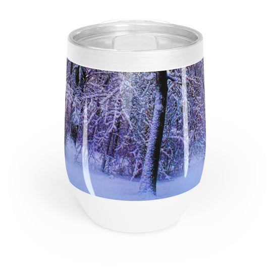 Blue and Pink Snow at Dawn Chill Wine Tumbler