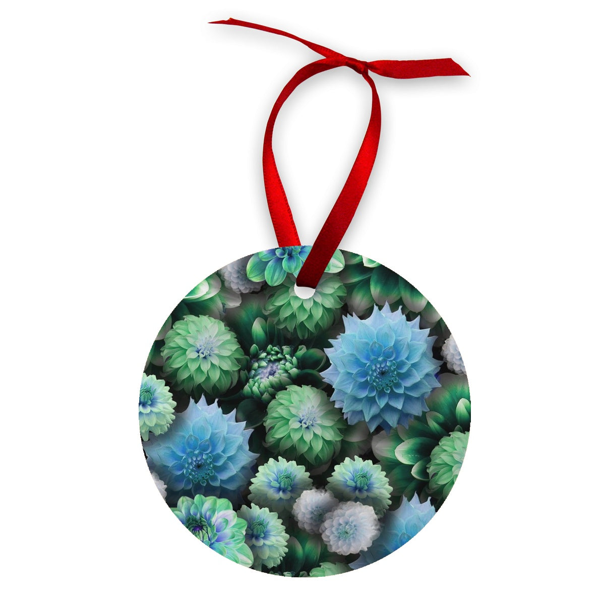 Blue Green Dahlias Wood Ornament