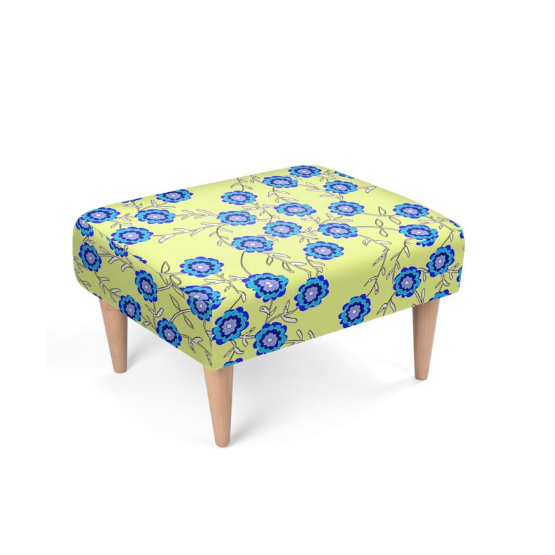 Blue Flowers On Yellow Footstool