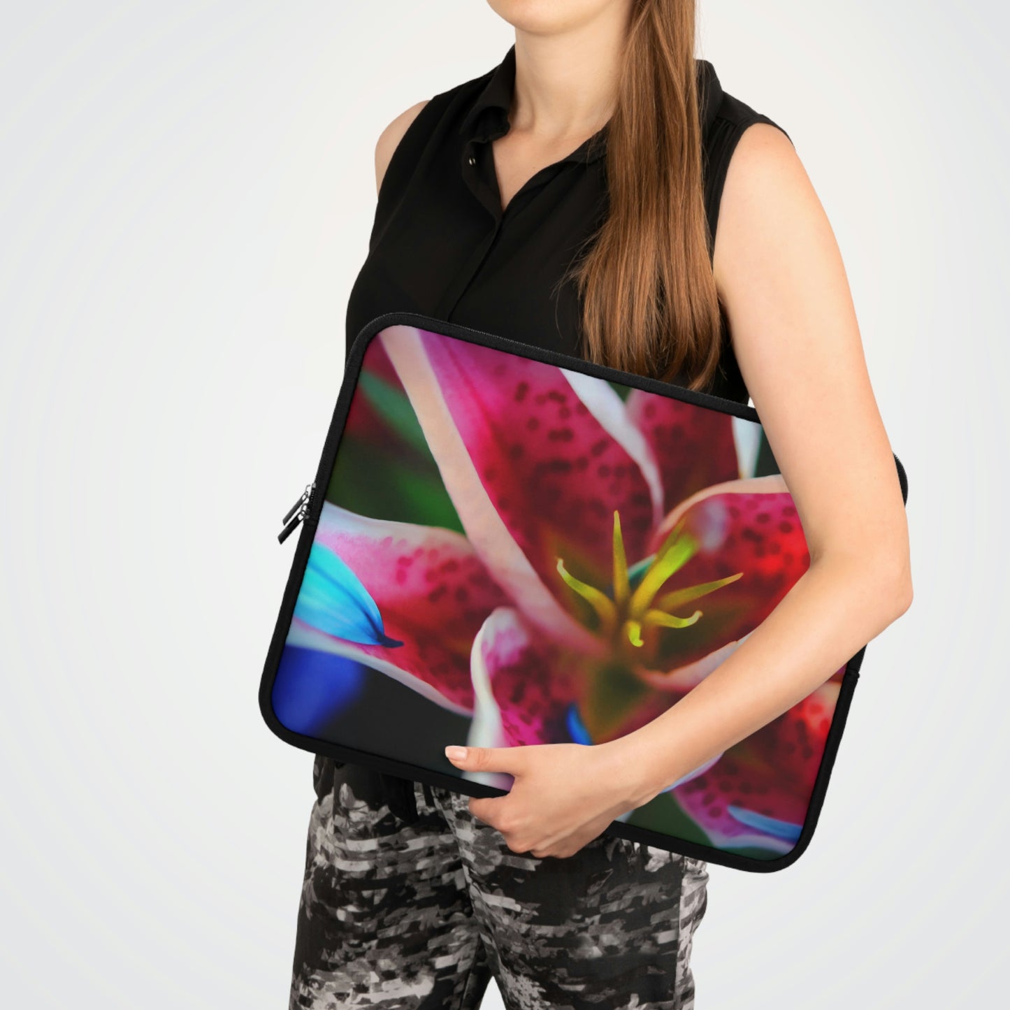 Blue Petals On a Pink and White Lily Laptop Sleeve