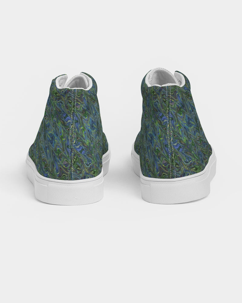 Blue Green Liquid Marbling Women's Hightop Canvas Shoe