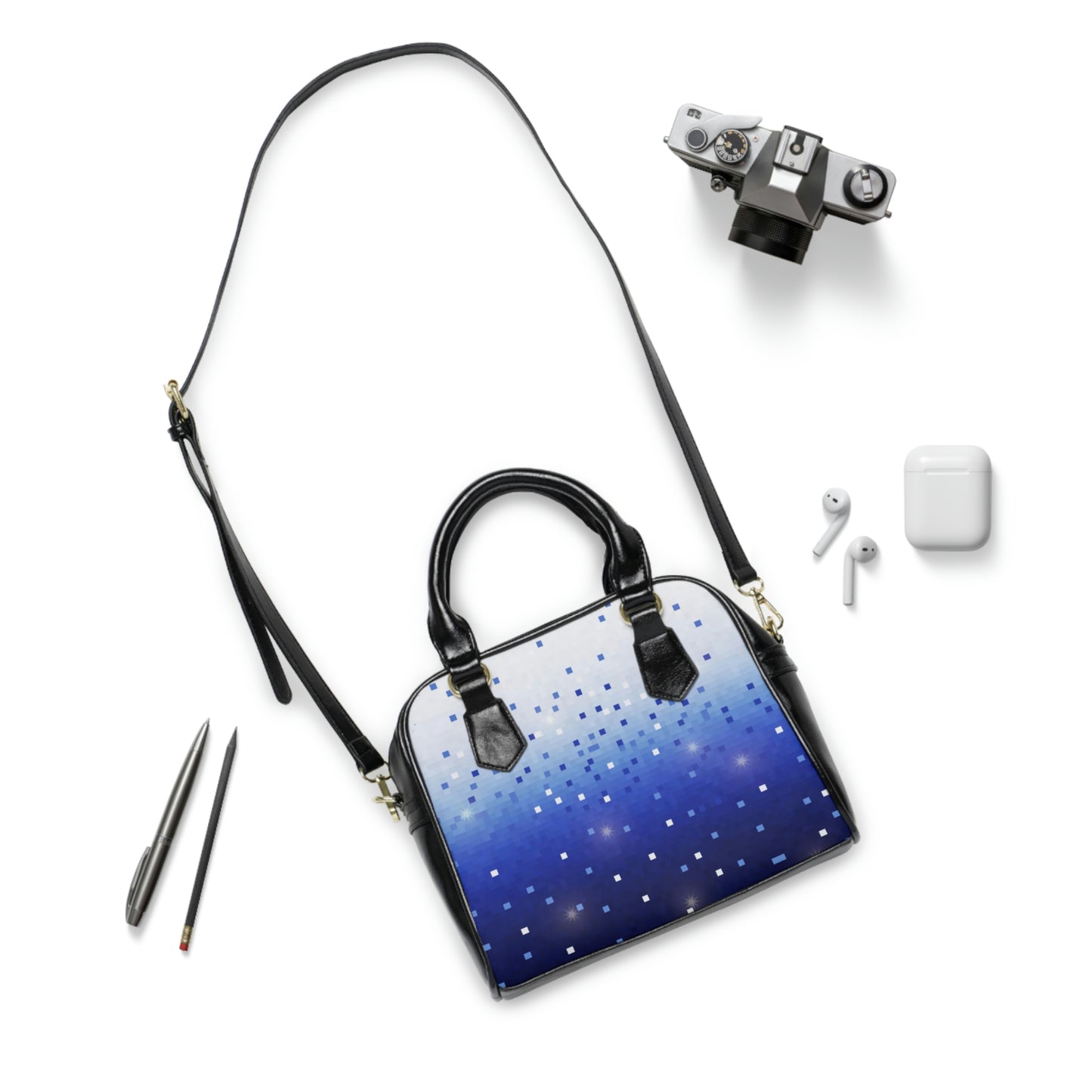 Blue Square Confetti Shoulder Handbag