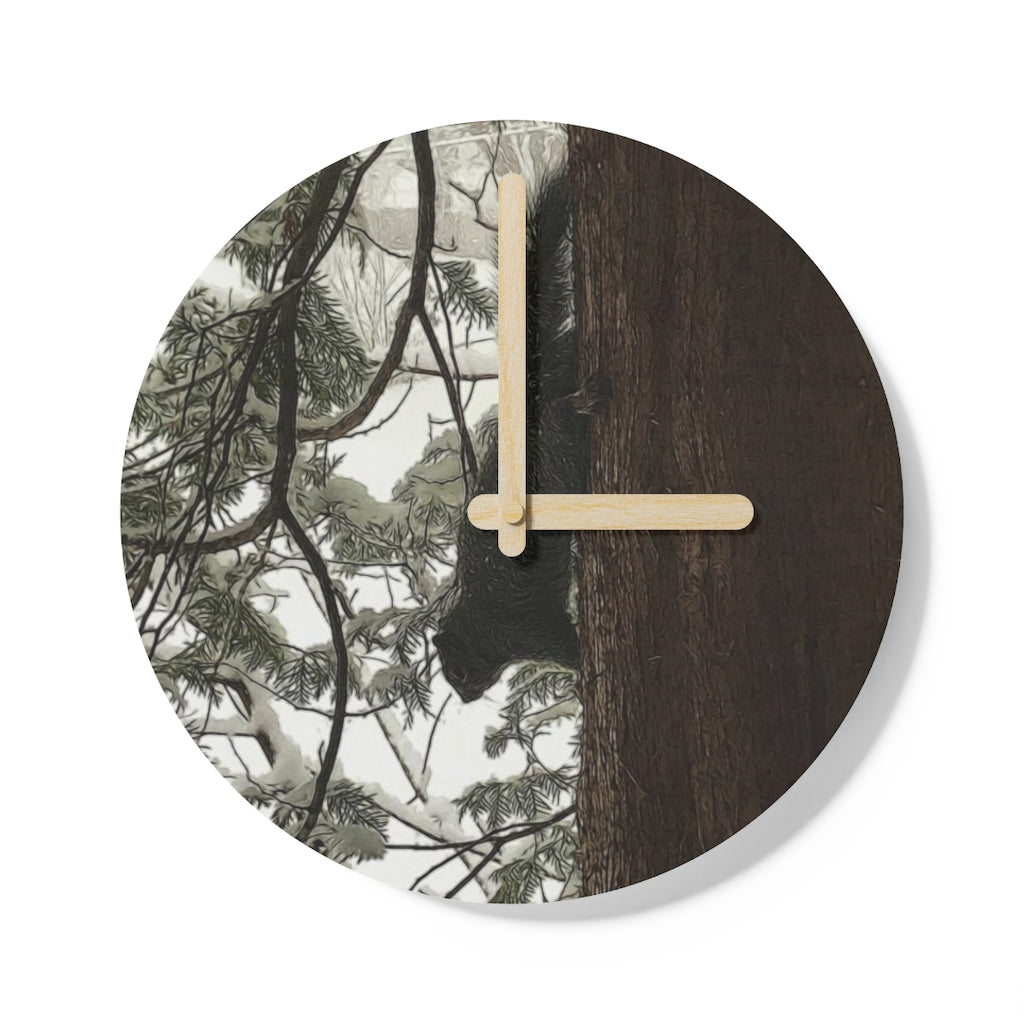 Squirrel On a Snowy Tree Wooden Wall Clock