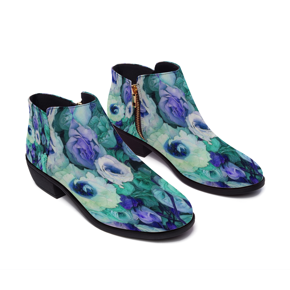 Aqua Flower Kaleidoscope Custom Round Toe Boots Fashion Unisex All Over Print Shoes