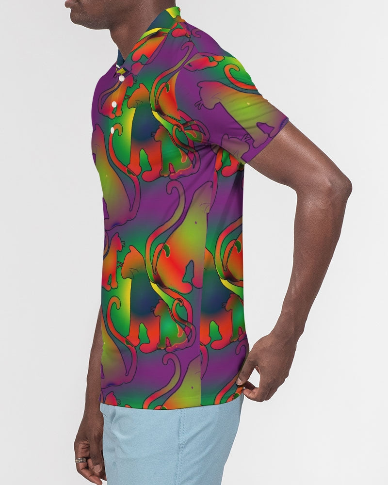 Abstract Rainbow Cats Pattern Men's Slim Fit Short Sleeve Polo