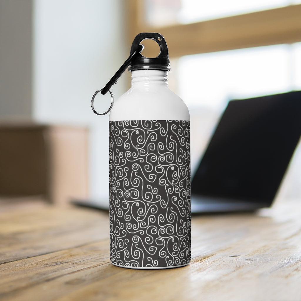 White Swirls On Gray Stainless Steel Water Bottle