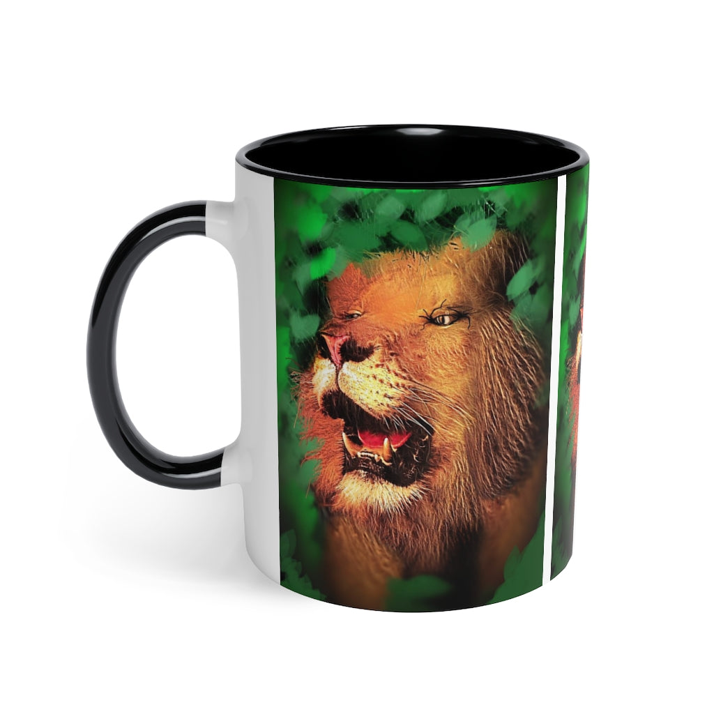 Lion In The Woods Black Accent Mug