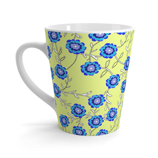 Blue Flowers On Yellow Latte mug