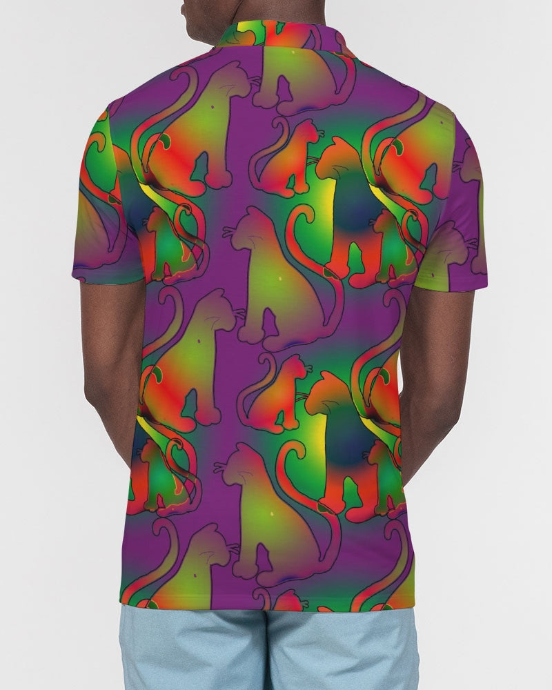 Abstract Rainbow Cats Pattern Men's Slim Fit Short Sleeve Polo