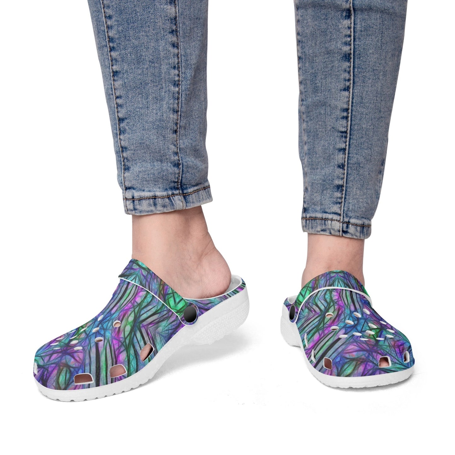 Blue Green Purple Kaleidoscope 413. All Over Printed Clogs