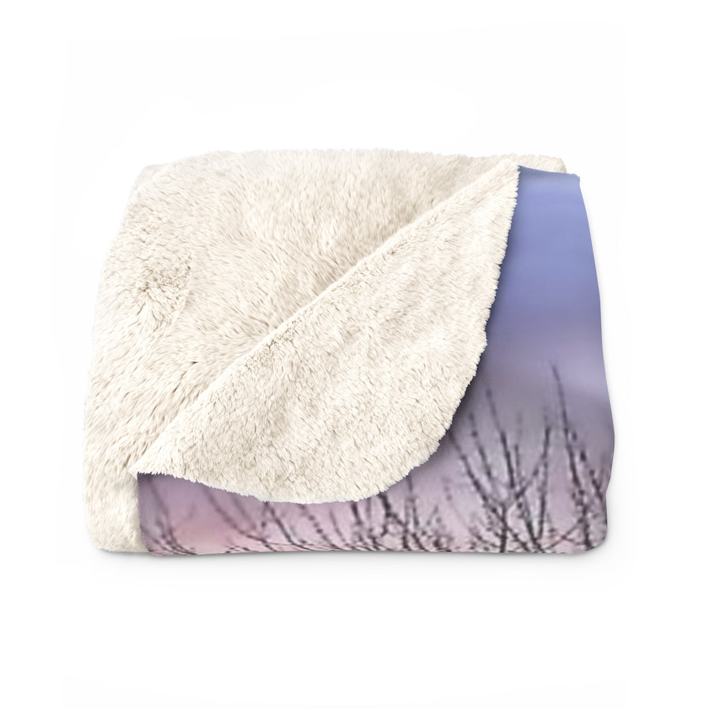 Fall Sunset In A Grassy Field Sherpa Fleece Blanket