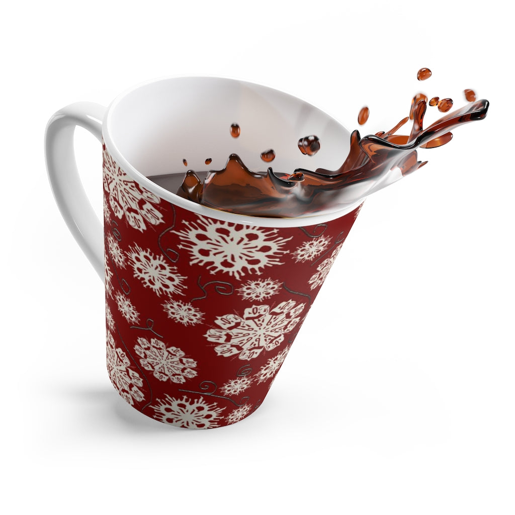 Snowflakes On Red Latte mug