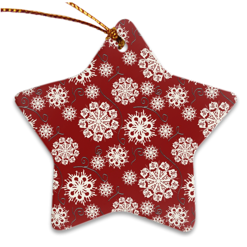 Snowflakes on Red Porcelain Ornaments