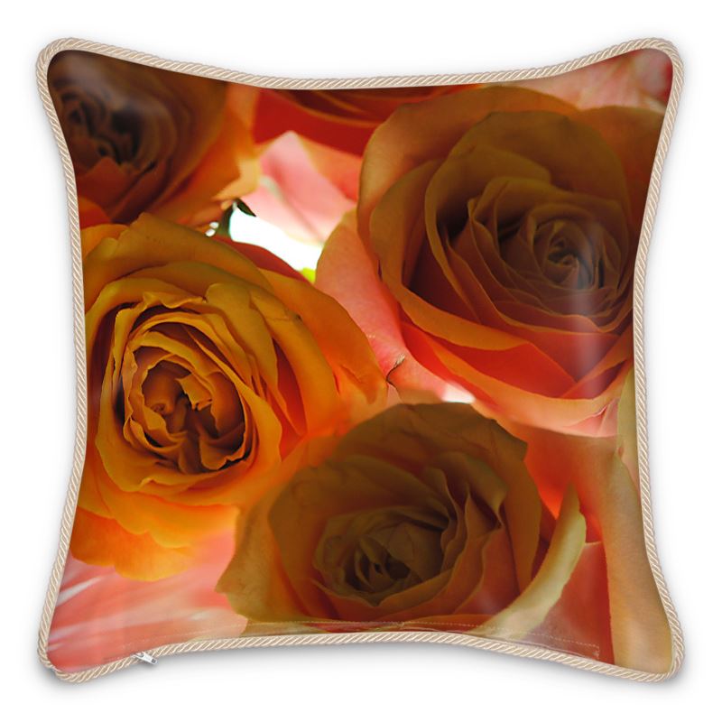 Pink and Orange Roses Silk Cushion