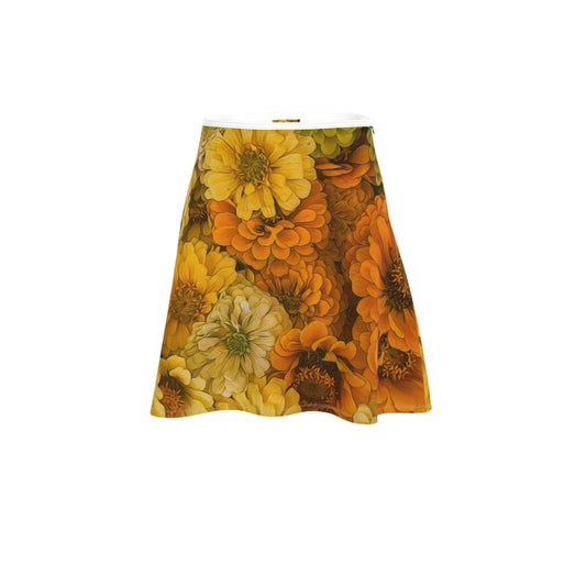 Yellow Zinnias Flared Skirt