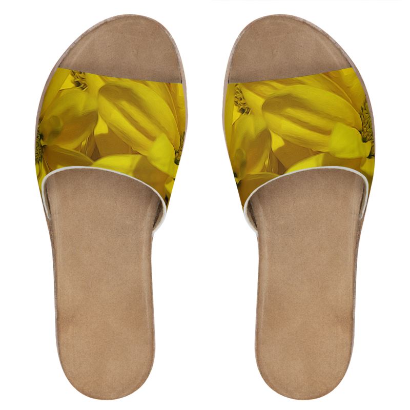 Yellow Daisies Leather SLiders