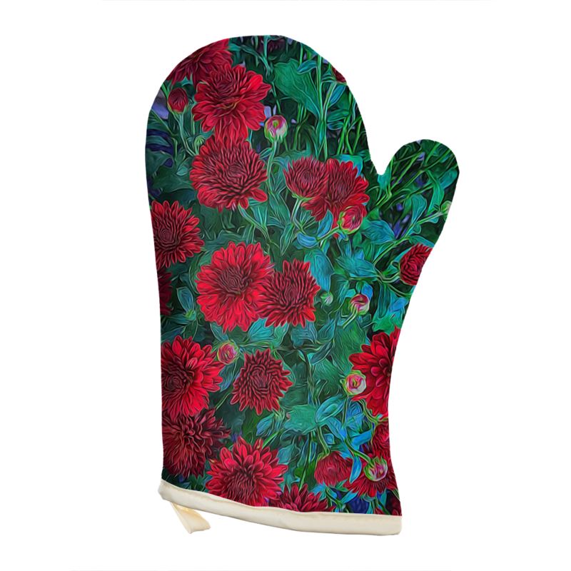 Red Mums Oven Gloves