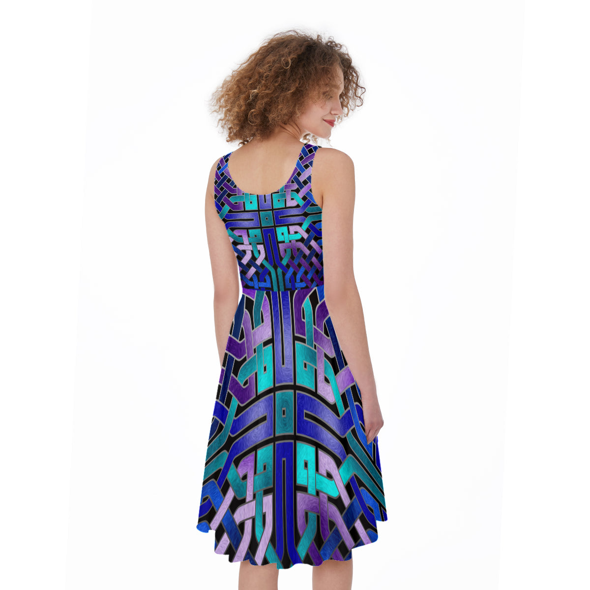 Blue Celtic Knot Sleeveless All-Over Print Women's Dress