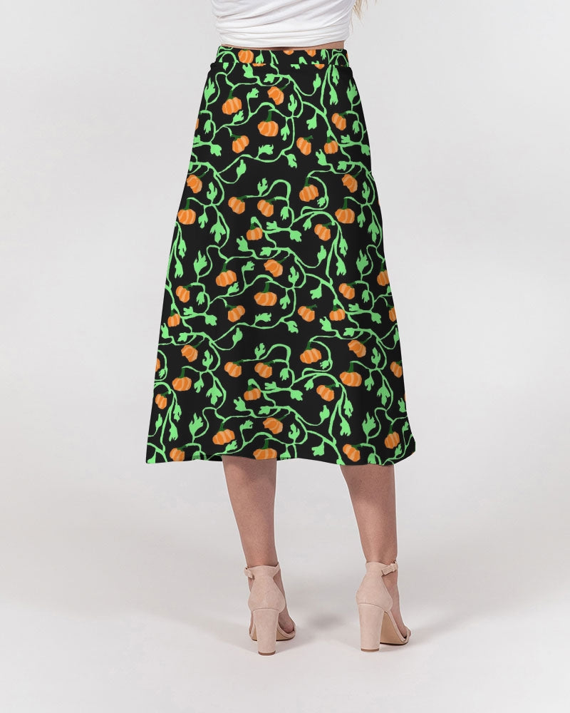 Pumpkin and Vines Patttern Women's A-Line Midi Skirt