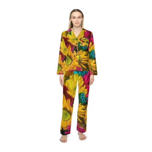 Colorful Daisies Women's Satin Pajamas (AOP)
