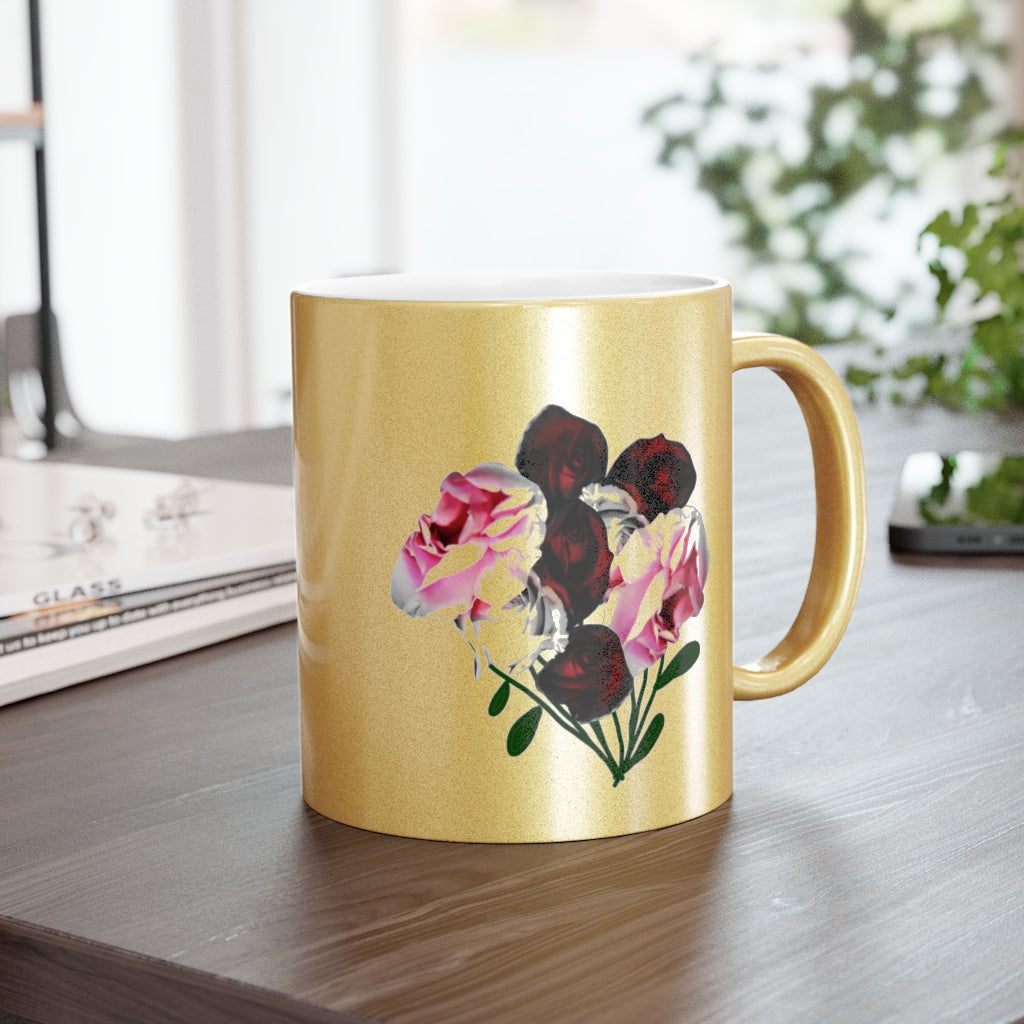 Pink and Red Roses Metallic Mug (Silver\Gold)