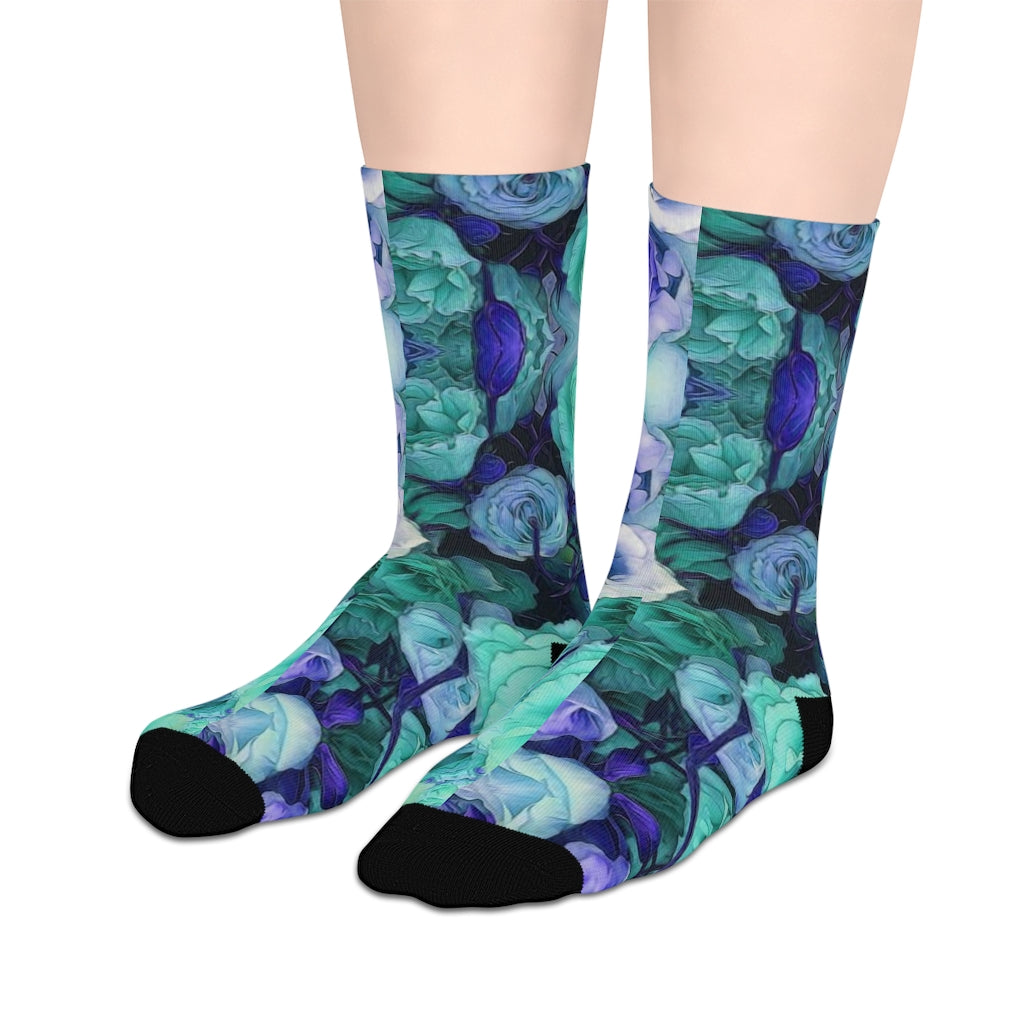 Aqua Flower Kaleidoscope Mid-length Socks