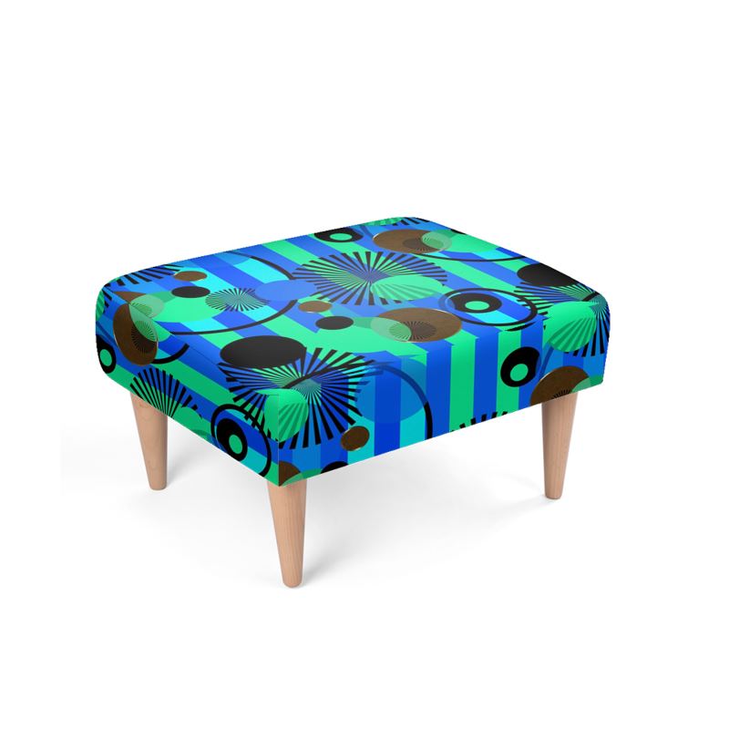 Blue Green Stripes and Dots Footstool