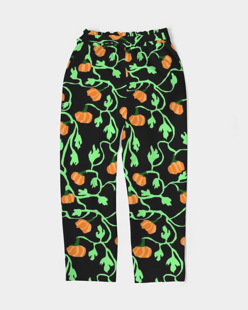 Pumpkin and Vines Patttern Women's Belted Tapered Pants