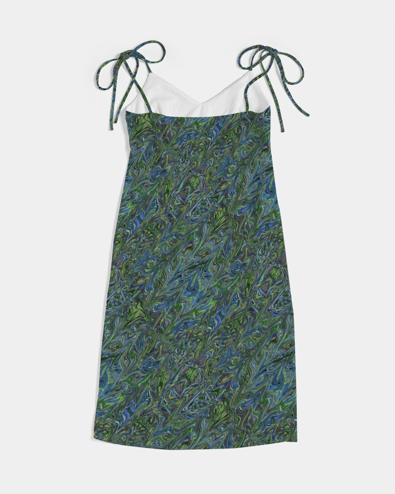 Blue Green Liquid Marbling Women's Tie Strap Split Dress