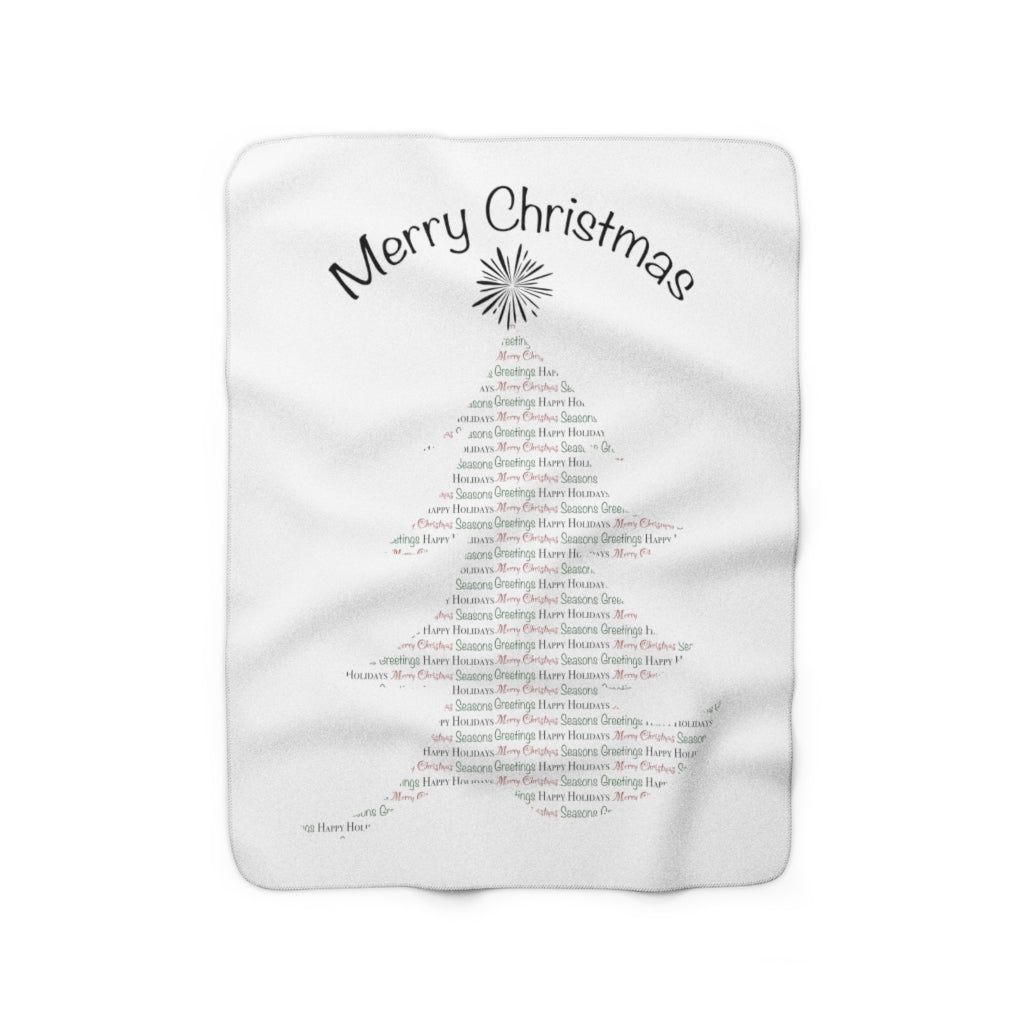 Merry Christmas Tree Text Art Sherpa Fleece Blanket