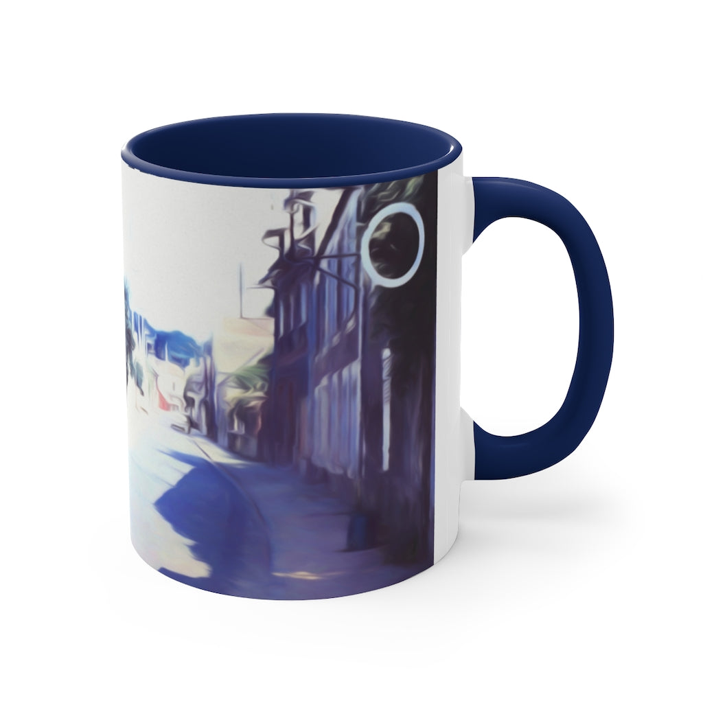 Vintage Travel Blue Car on Street Accent Coffee Mug, 11oz